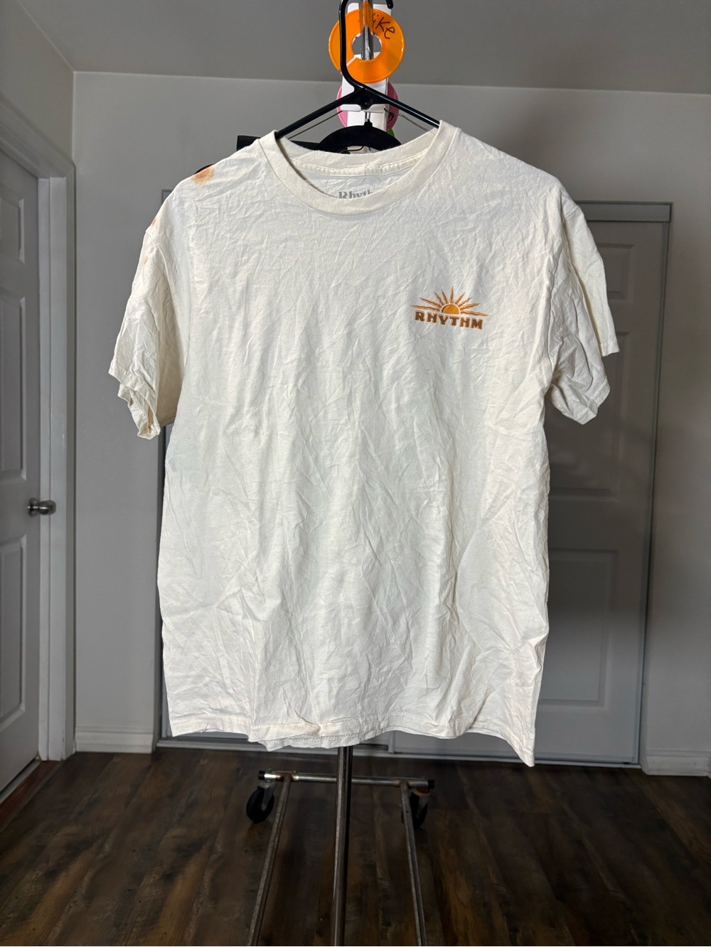 Rhythm. Cream Short-Sleeve Tee with Orange Sun Logo